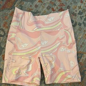 Fabletics Pink and White Bike Shorts with Artistic Design